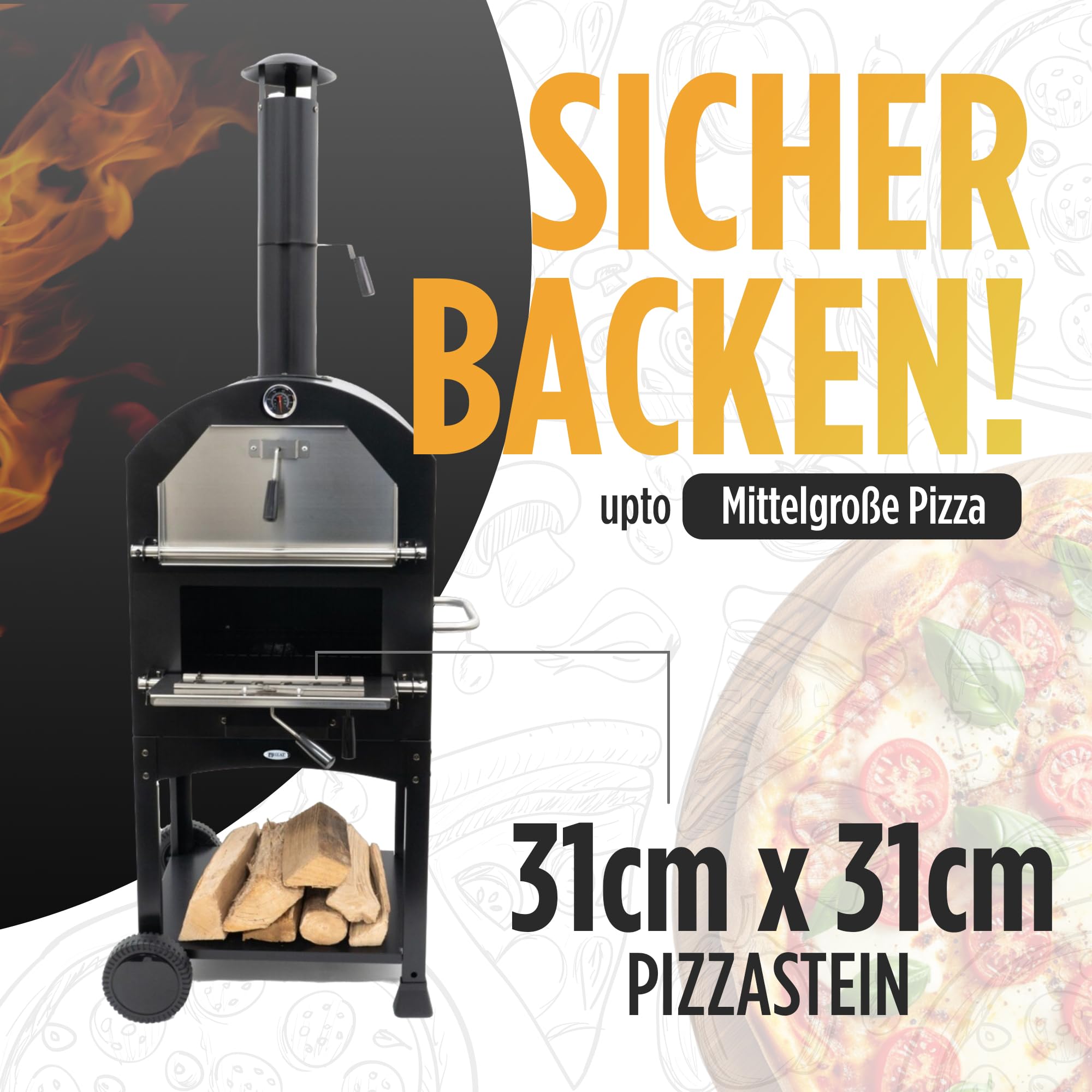 Pizzaofen Ovnhus - Gartenofen für Pizza - Außenofen für Holz, Holzkohle oder Briketts - 50x36x161 cm - Ideal für Garten oder Terrasse.