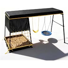 6-in-1 Swing Set for Backyard, Playset with Cubby House, Seat & Bed Swing