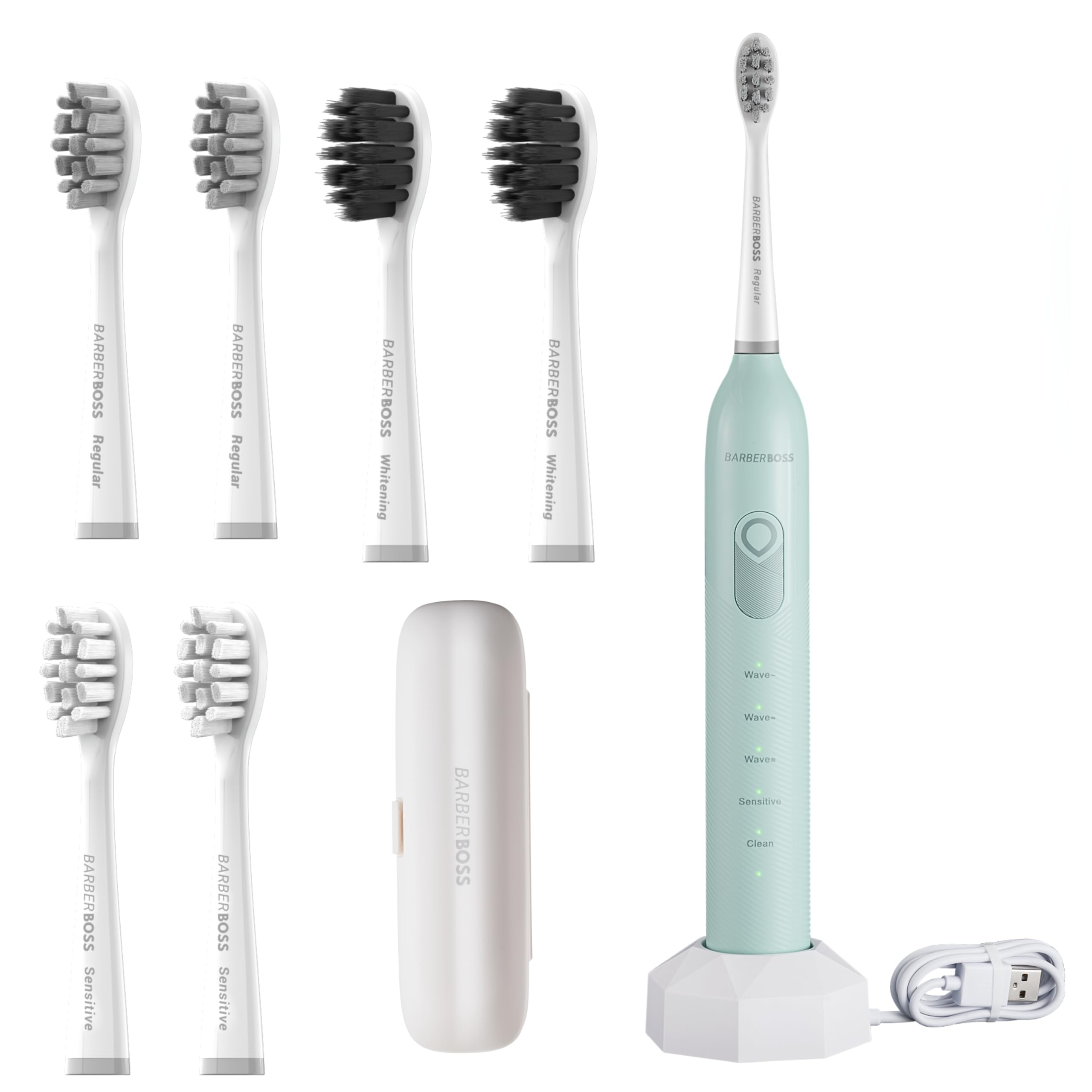 BarberBoss Electric Toothbrush,Sonic Whitening Toothbrush for Adults, Adjustable Cleaning Angles, 5 Brushing Modes and 6 Heads, Smart Timer Brush for Adults