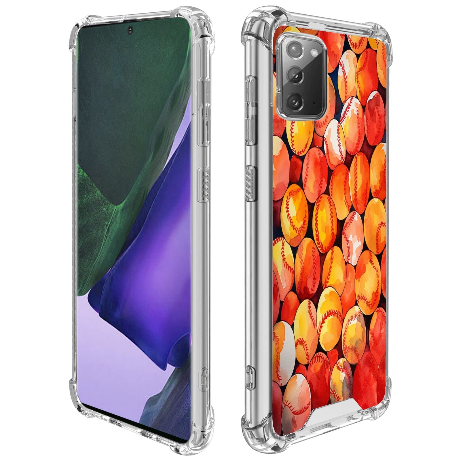 SHENCANG BLUESHENCANG BLUE Case for Samsung Galaxy Note 20 5G with Baseball Softball Art-12 Pattern Clear Frame Slim Transparent Soft TPU Shock-Proof Four Corners Reinforced Mobile Phone Case