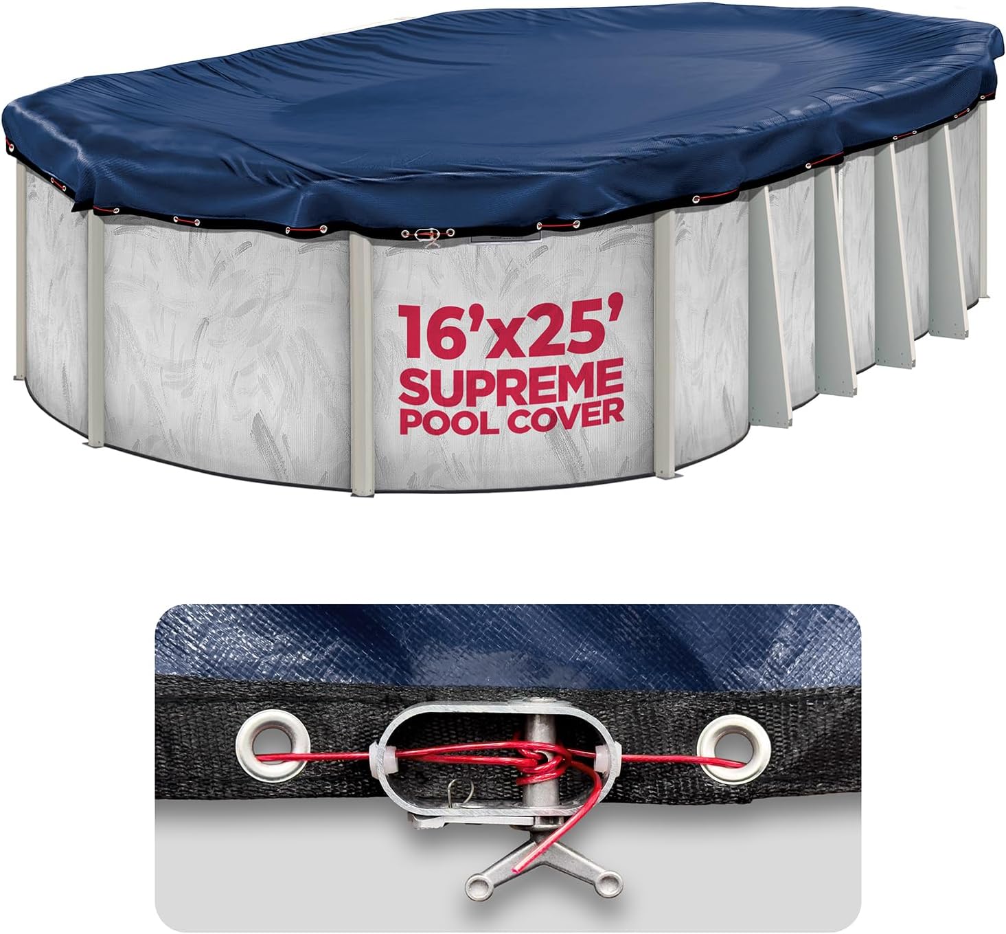 16 x 25 ft Oval Pool Covers for above Ground Pools, Oval Winter Pool Cover, Swimming Pool Cover, Keeps Out Debris, Cold and UV Resistant, Supreme Mesh, Navy Blue Oval 16x25-Feet
