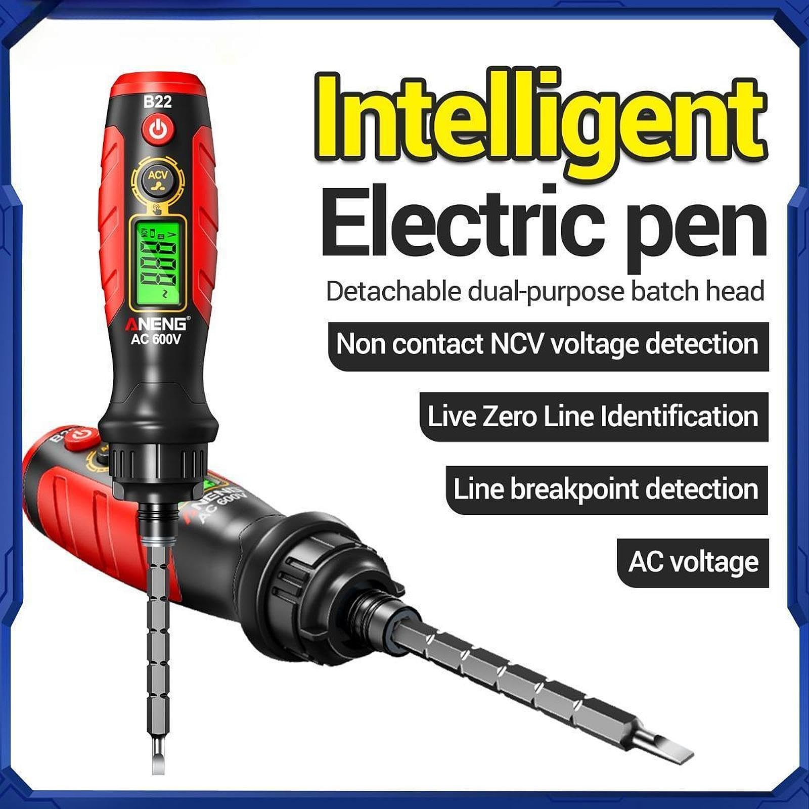 Elektrischer Prüfgerät Stift Spannungsprüfer Schraubendreher Drahtdetektor set aus Metall Einhandbedienung für Werkstatt Innenausbau, Rot