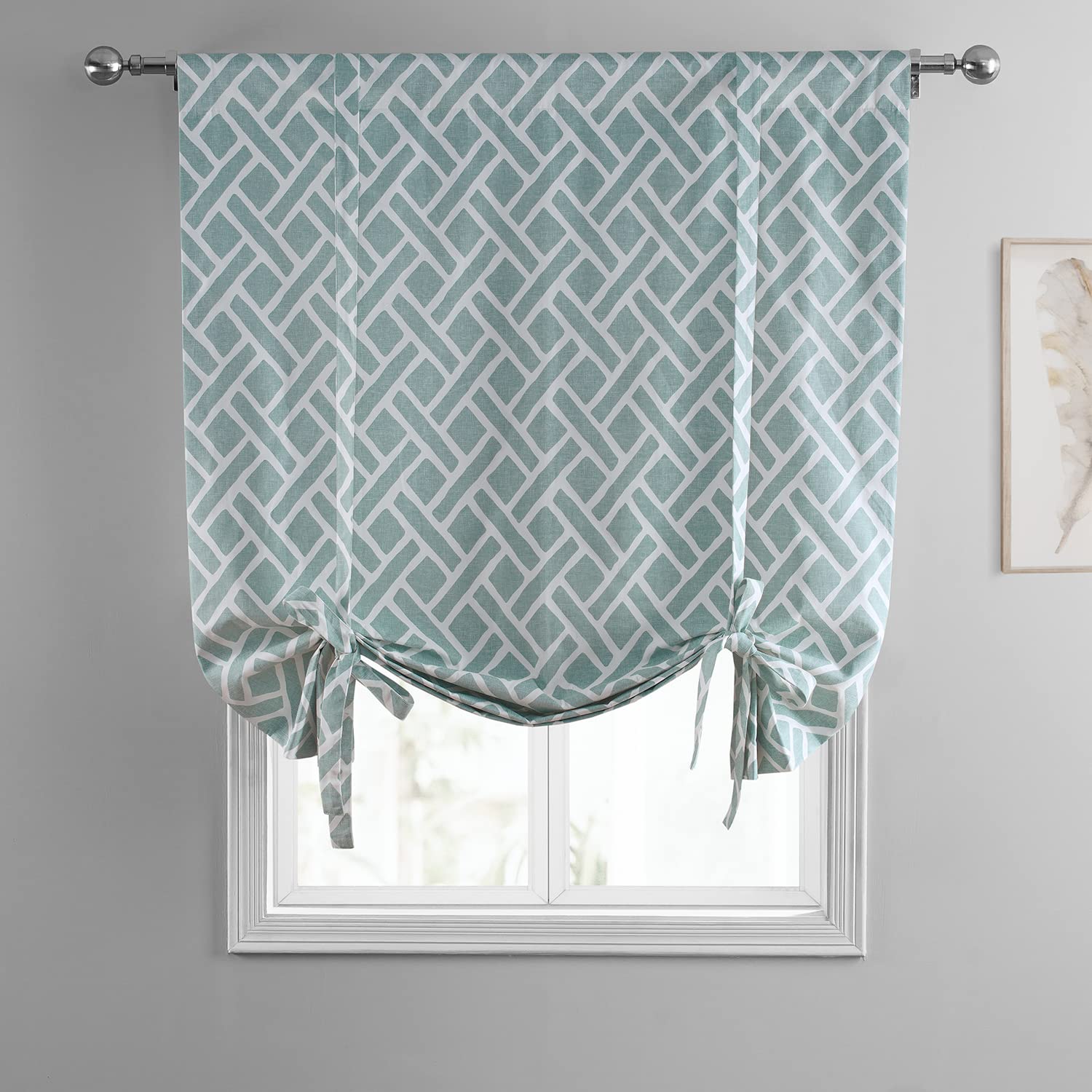 HPD Half Price Drapes Tie-Up Window Shade 46 X 63 Inch Martinique Printed Cotton PRCT-TUD07B-63 (1 Panel), Martinique Aqua - Image 3