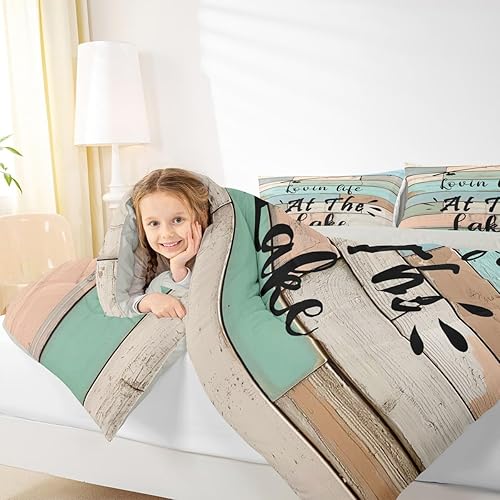Miniatura 6 de Juego de ropa de cama de Lake House, juego de edredón de caña de pescar tamaño King para niños y adolescentes, edredón rústico de plumón de granja