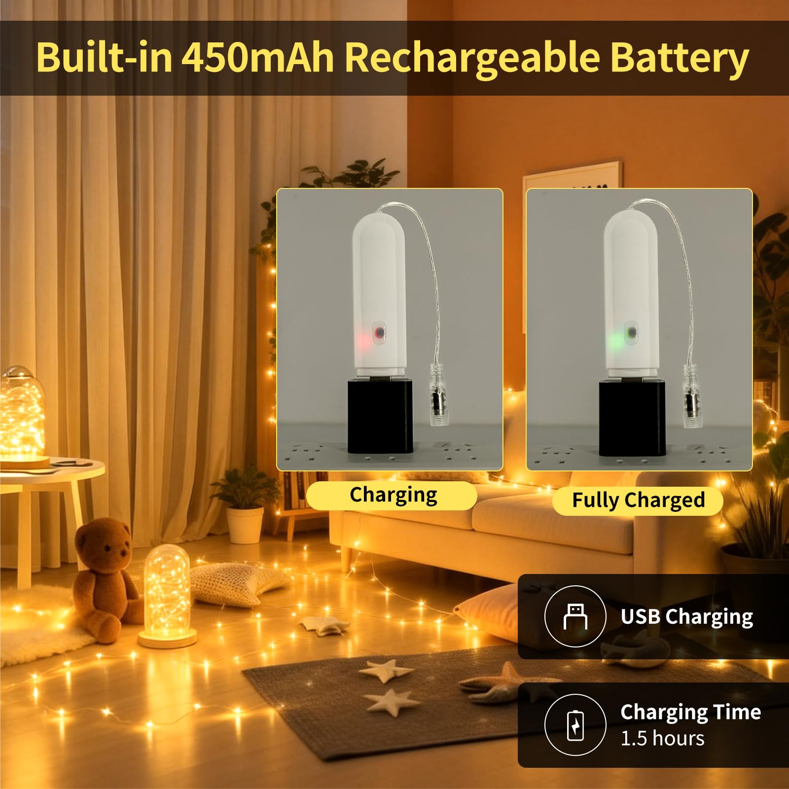 Bsgifts Guirnalda de luces recargables que funcionan con pilas, 33 pies, 100 luces LED con control remoto, impermeable, mini luces parpadeantes para dormitorio, Navidad, boda, decoración al aire libre