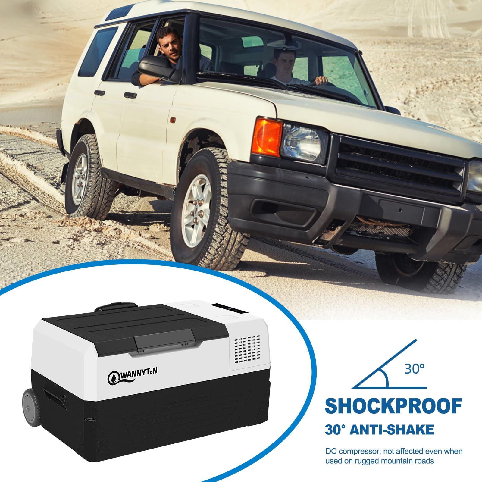 WANNYTON 58L Frigo Portatile a Compressore, Frigorifero Elettrico 12/24/100-240 V, Mini Frigo per Auto, Camper, Barca, con Ruote e Maniglia di Trasporto, con Cavi AC/DC