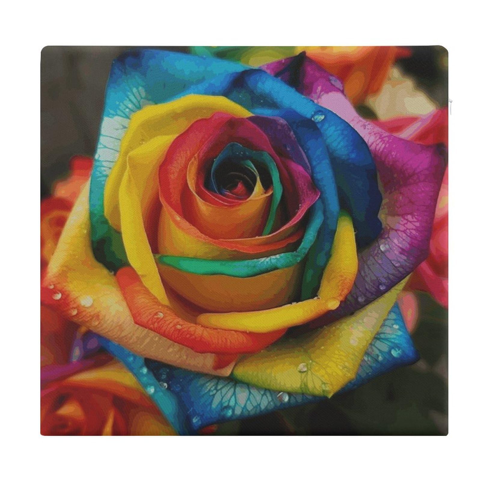 JTREHY Rainbow Rose Square Seat Cushion Non-Skid Memory Foam Chair Pad Comfort Meditation Floor Pillow Breathable Square Seat Cushions with Zipper Removable Machine-Washable