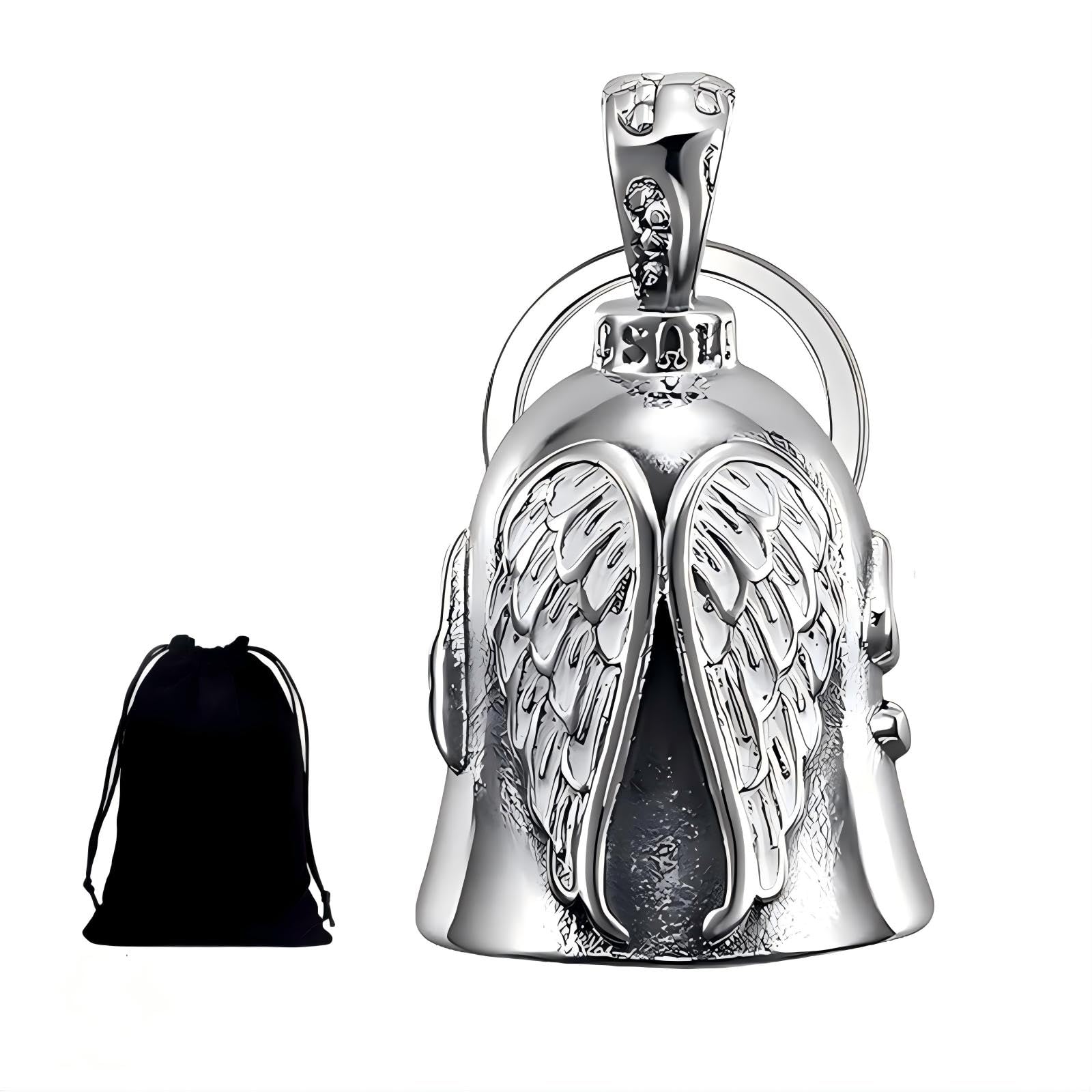 NOASUNG Guardian Bell Biker Bell, Motorrad Glocke Glücksbringer, Edelstahl Motorradglocke, Schutzglocke Engel Reitglocke, Motorradglocke Schlüsselanhänger für Segne Den Frieden & Glück - 1