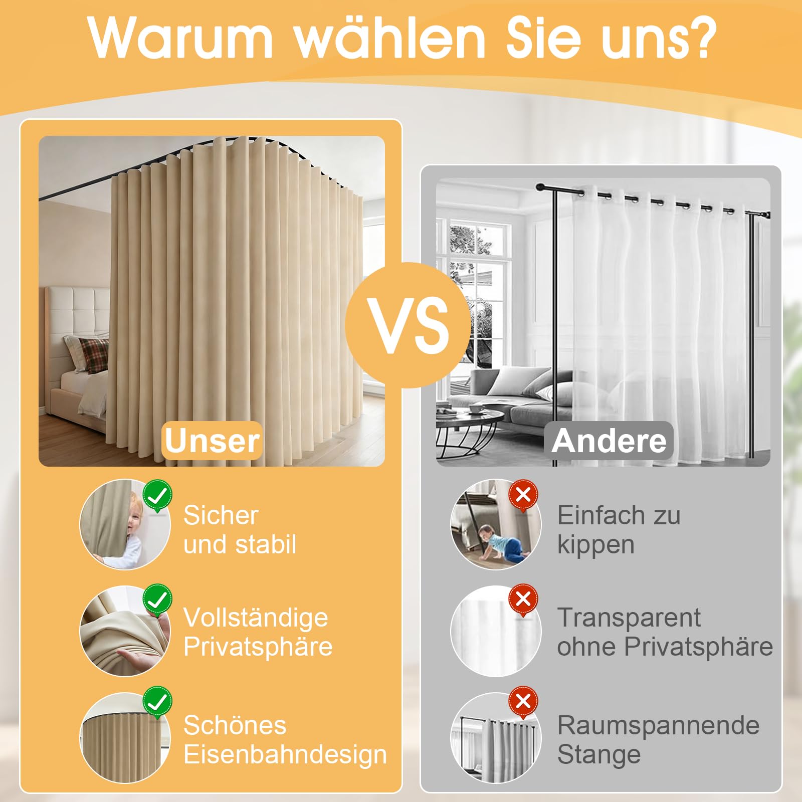 Tenda divisoria con binari, tenda divisoria extra larga, oscurante, con guida flessibile per soffitto, opaca, isolamento termico, isolamento acustico, divisorio (beige, 2,2 x 2,7 m)