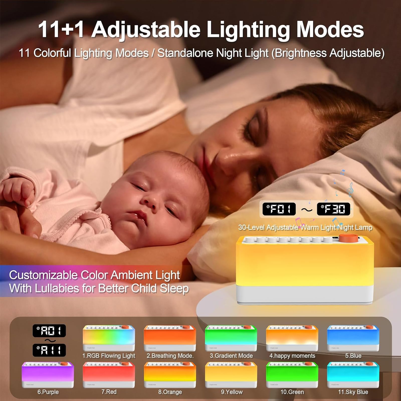 White Noise Machine, Portable Sleep Sound Machine Baby Adult Timer Sleep Aid Sound Machine 8 Nature Sounds Mixer Options Bluetooth Speaker Night Light for Sleeping Bedroom Office Travel