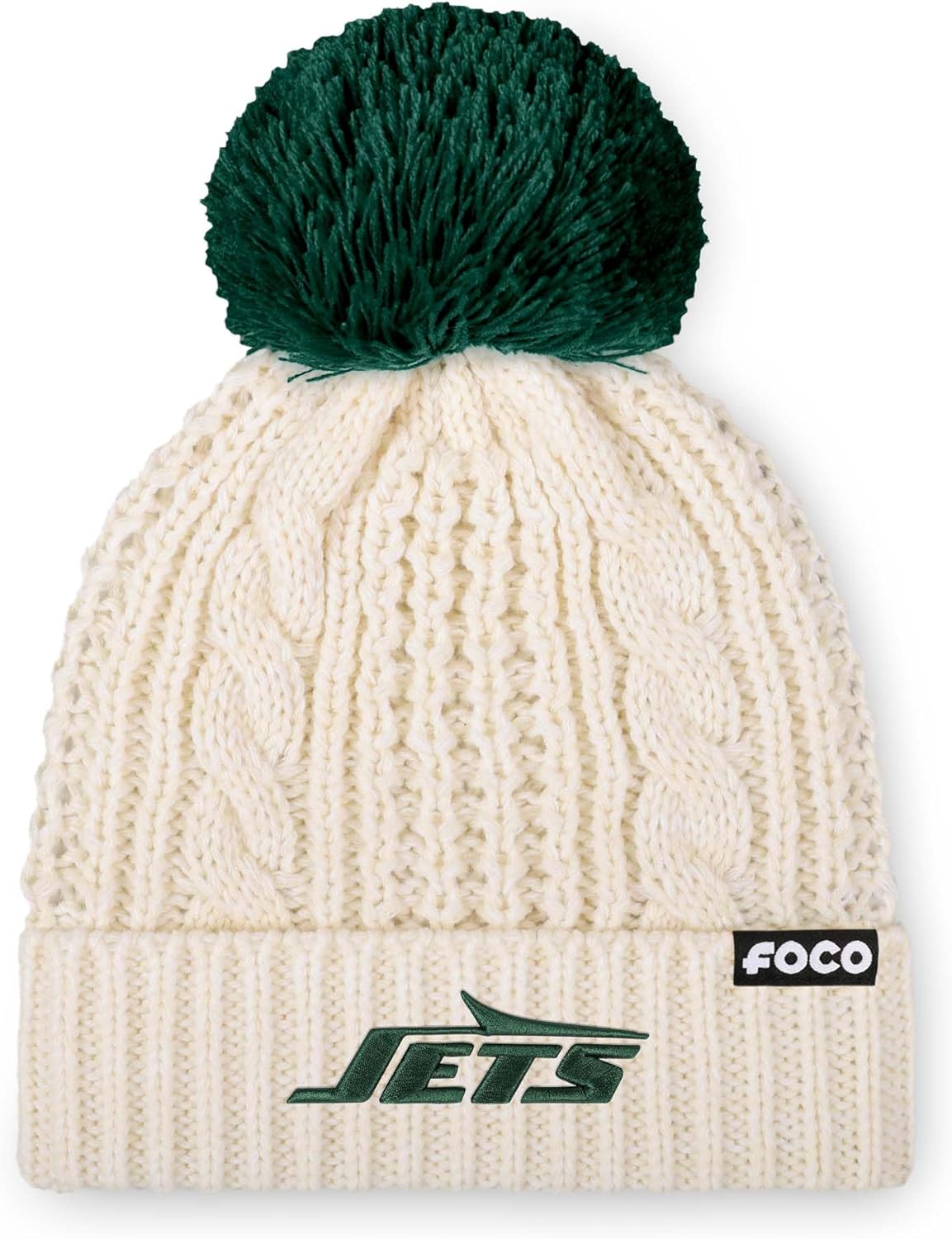 FOCO NFL Womens NFL Team Logo Cable Knit Pom Beanie Hat
