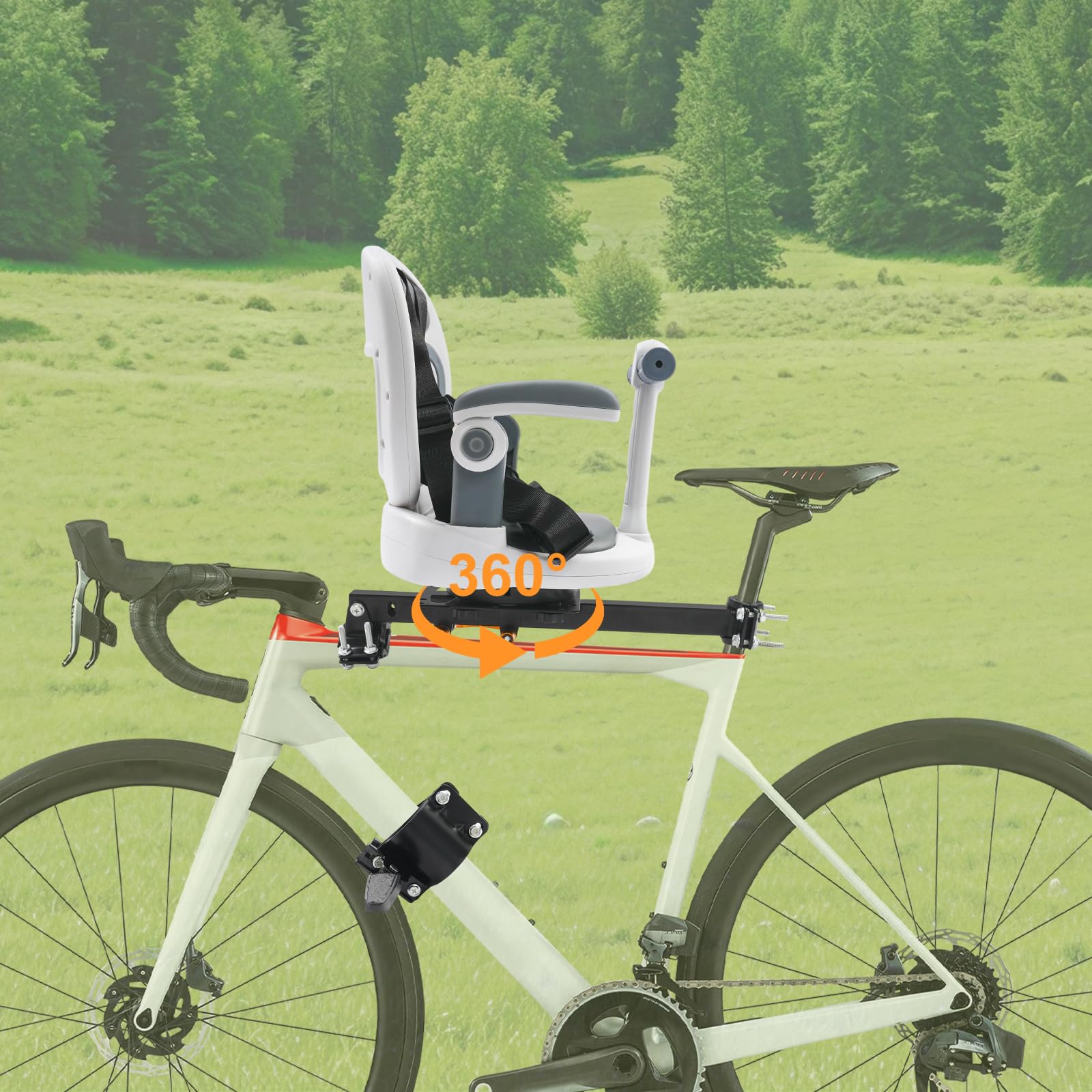 Siege Velo Enfant Avant Siège de Sécurité pour Vélo Avant Enfant Siège de Bicyclette avec Accoudoirs Pliants, Repose Pieds et Dossier,Capacité de Charge 40 kg