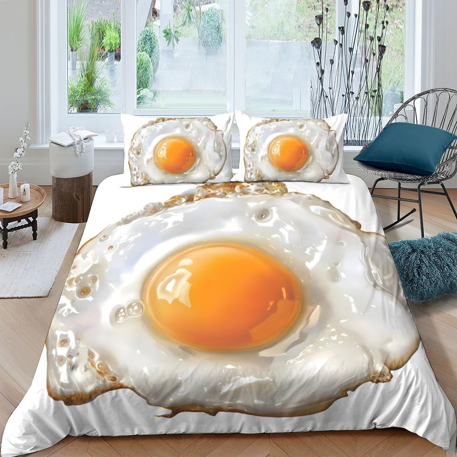 Ctjqhvkz Style-7 3D Printed Fried Egg Fitted Sheet Microfiber Soft Breathable Sunny Side Up Bed Cover For Bedroom Dorm Mattress Protection Decor Single（135X200cm）