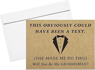 Teling 8 Pieces Groomsmen Proposal Cards 7 Pieces Will You Be My Groomsman Funny Cards and 1 Piece Will You Be My Best Man Card with Envelopes for Wedding Supplies, 5 x 7 Inch (Khaki Background)