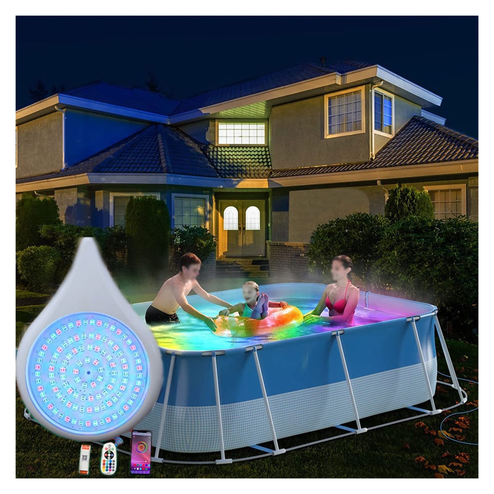 Luces LED para piscinas, Luz de piscina de 20w, luz LED de succión magnética for piscina de lona de 24V, luz subacuática, resistente al agua, aplicación , Control de teléfono móvil Para estanques(RGB+