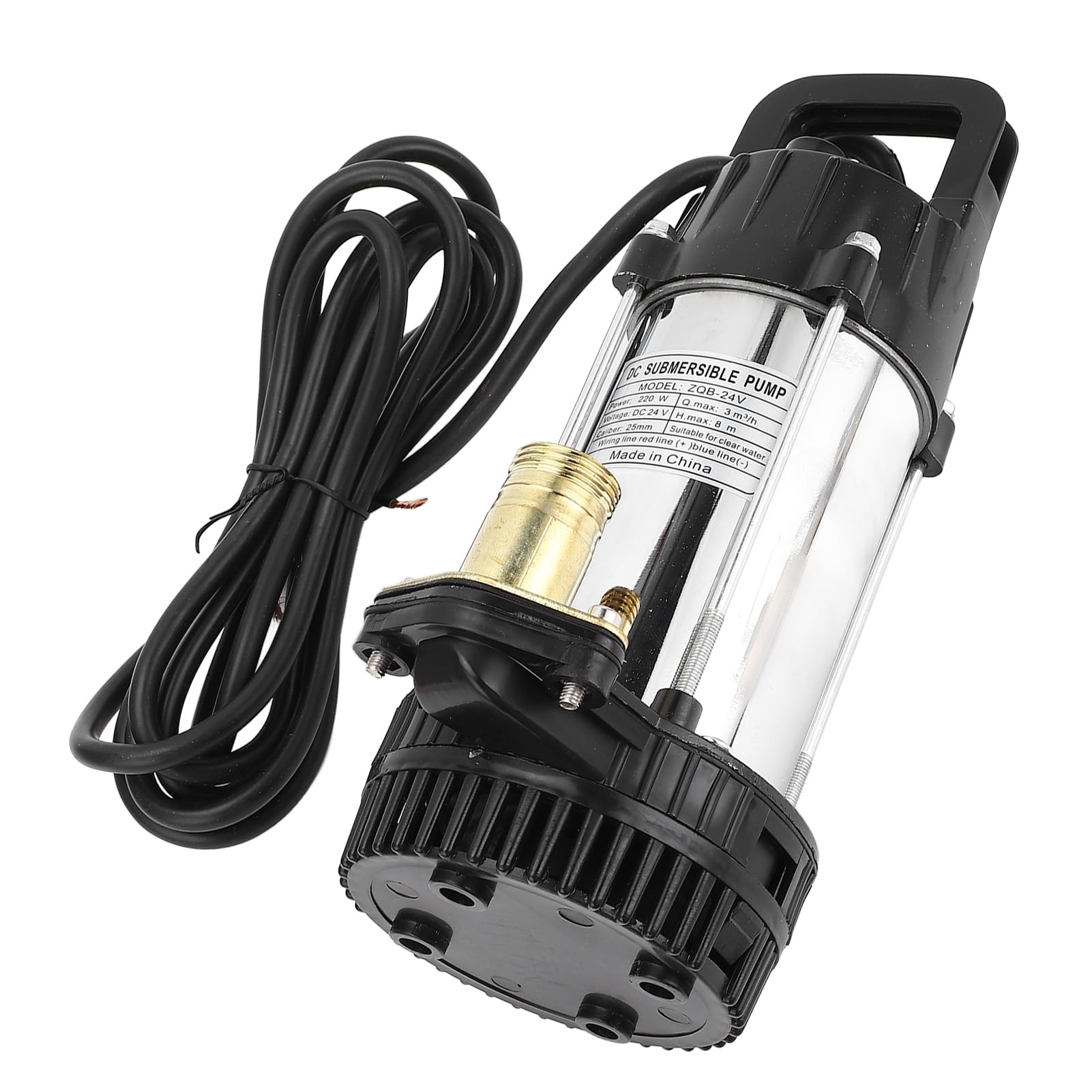 Submersible Pump, 24V 220W 3meter H 8m Brushless Copper Motor 1in Water Outlet for Ranch Farm, Compact Filter for Blocking Impurities