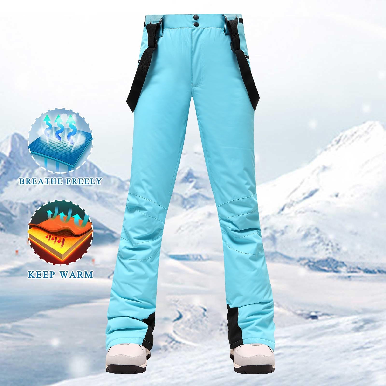 Thermo Skihose Damen - Funktionshose Schneehose Mit Trägern Schneeanzug Skioverall Winter Warm Wanderhose Winddicht Thermohose Trekkinghose Softshellhose Outdoor Snowboardhose