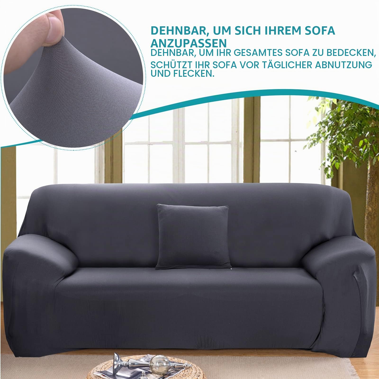 ele ELEOPTION Sofa Überwürfe Sofabezug Stretch elastische Sofahusse Sofa Abdeckung in Verschiedene Größe und Farbe (3 Sitzer für Sofalänge 170-220cm, Grau) LSL-111-0336@A