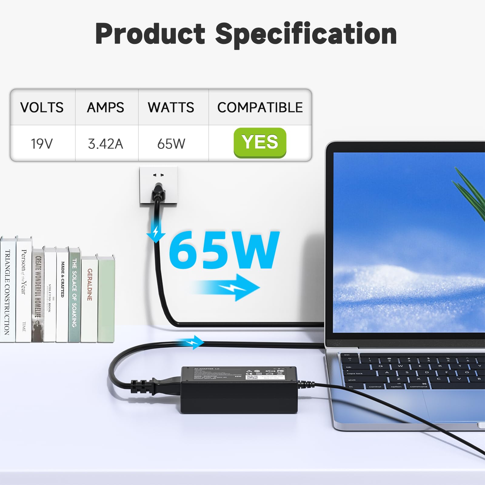65W Laptop Charger Compatible with Acer ChromeBook 11 13 14 15 R11 N15Q8 N15Q9 N15Q10 CB3 CB5 C720 C720P C731 C738T C740 C810 C730E CB5-571 ADP-45FE F AC Adapter 19V 3.42A