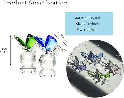 Miniatura 4 de H&D HYALINE & DORA Juego de 2 piezas de figuras de cristal de mariposa, colección de adornos de animales de vidrio cortado con base de bola