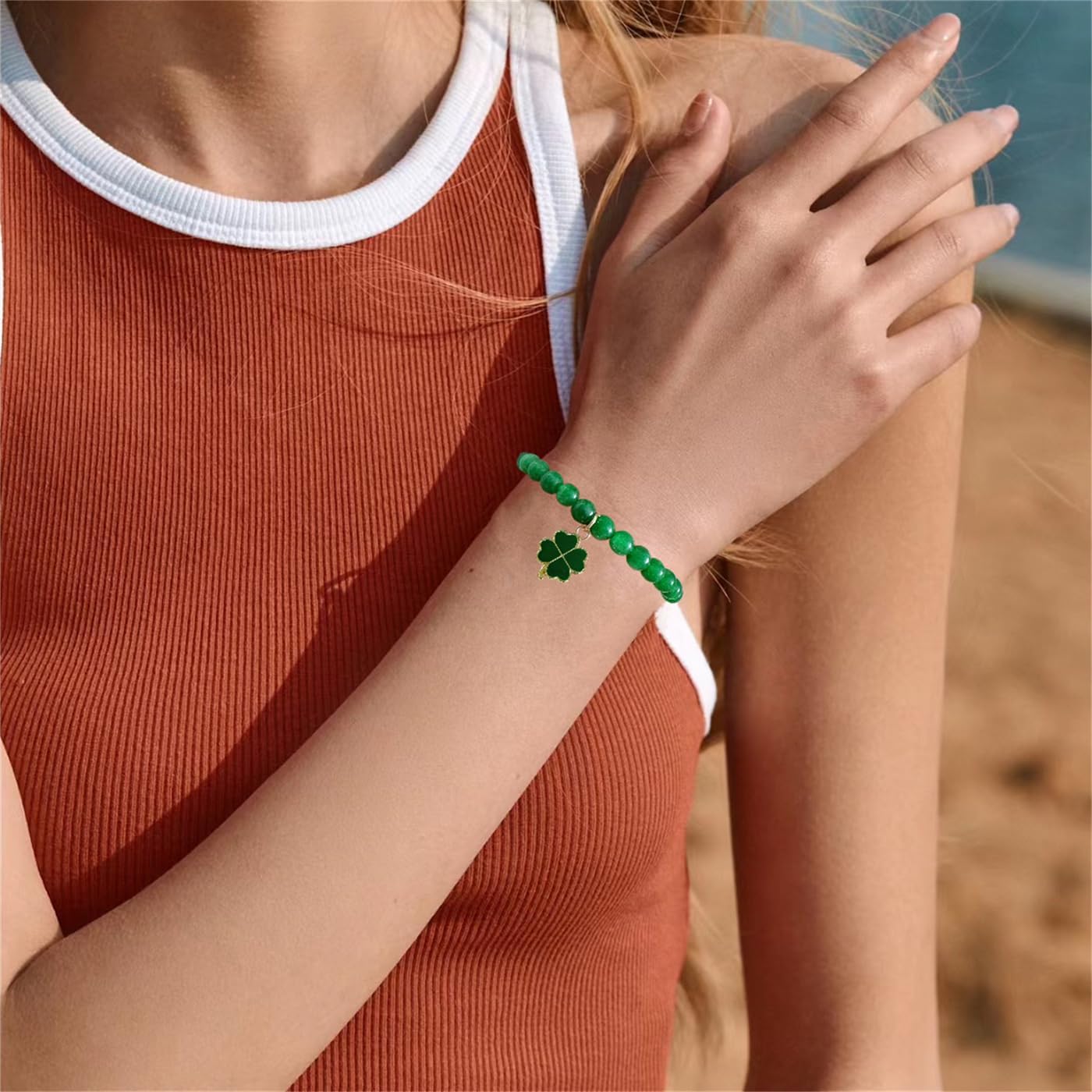 Bovemee Green Nature Stone Clove Bracelet Four-Leaf Clover Female Heart Charm Clover Peacock Bracelet Lucky Bracelet Trendy Gift for Women - Image 8