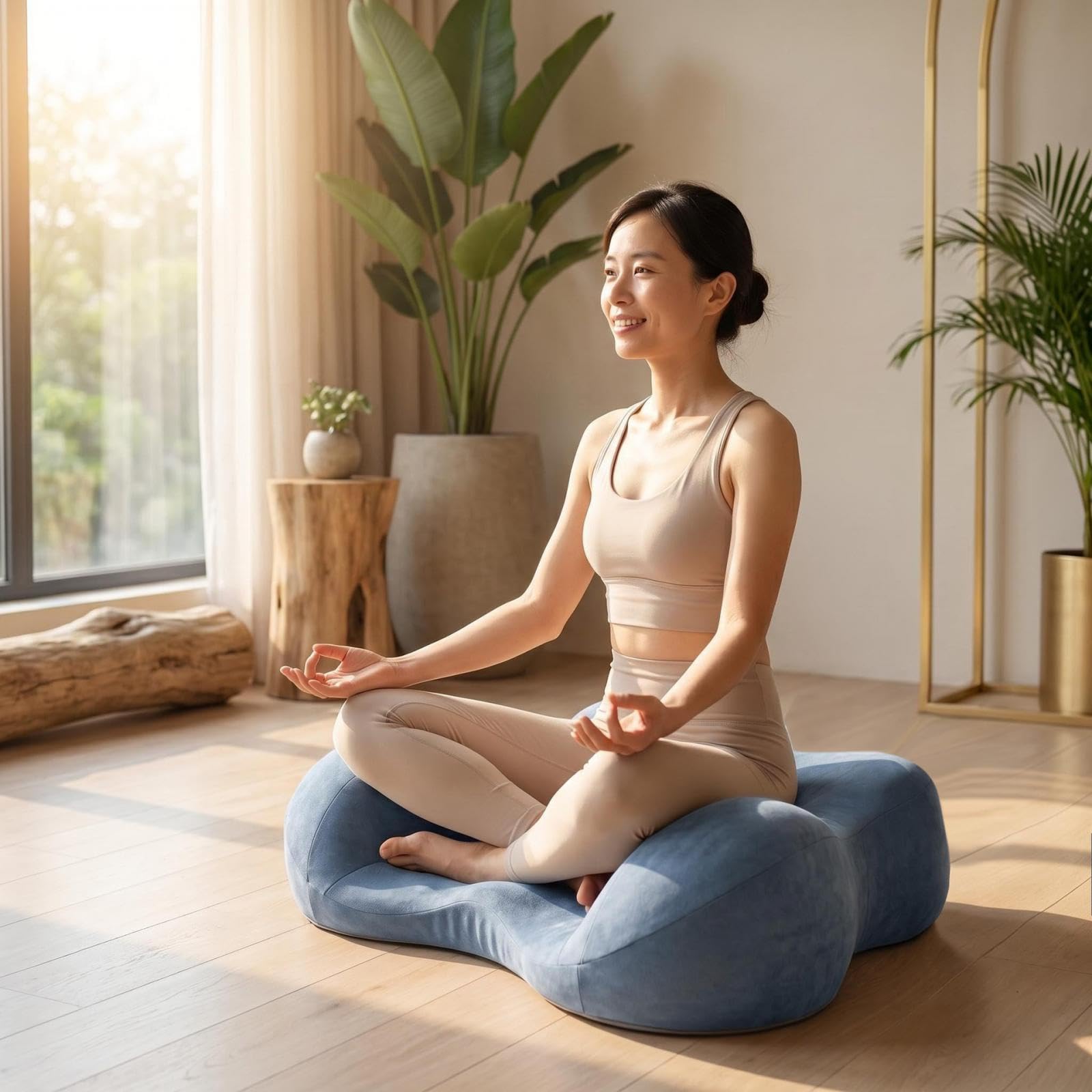 Cojín de Meditación Ergonómico Amplio con Relleno de Espuma Viscoelástica Funda Lavable y Base Antideslizante Adecuado para Sala de Estar Cuarto de, Azul, Individual