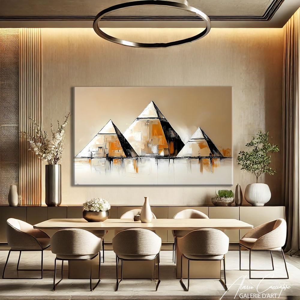 Cuadro egipcio Pirámide – Mural decorativo en Egipto – Lienzo impreso en pared, color beige – Deco de pared, elegante salón, – Cuadro egipcio – Impresión sobre lienzo – Idee Deco Bureau (80 x 60 cm)