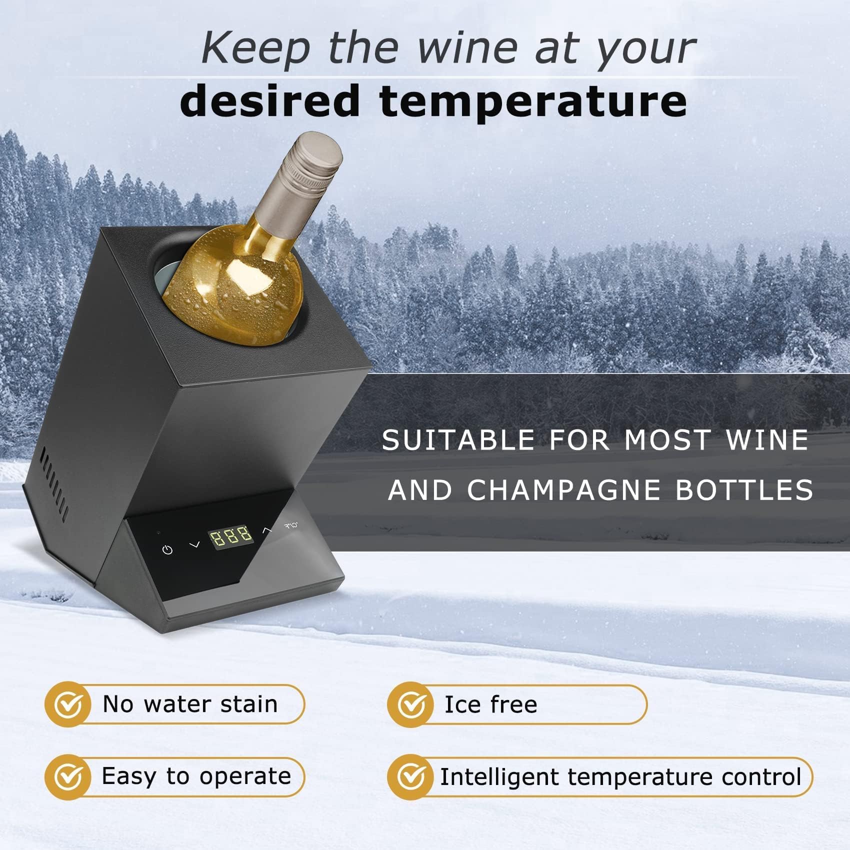 Raffreddatore elettrico per bottiglie, display digitale touch control, temperatura regolabile da 5 a 18 °C, non necessita di ghiaccio, ideale per gli amanti del vino e la conservazione di bevande