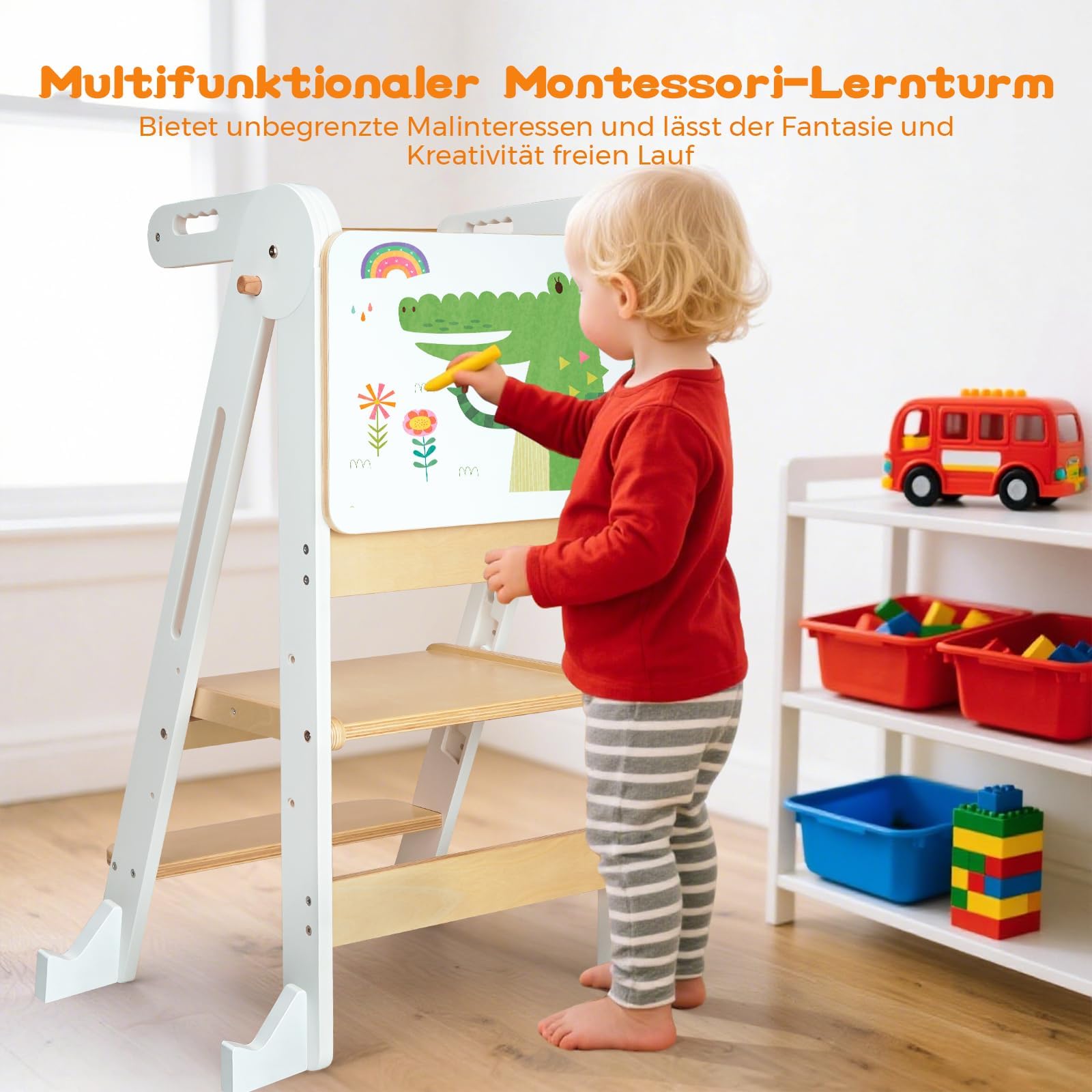 Lernturm ab 1 Jahr | 2 in 1 Learning Tower für Kinder | Klappbare Tritthocker mit Reißbrett | Lernturm Für Kinder, für Küche Tisch Bad