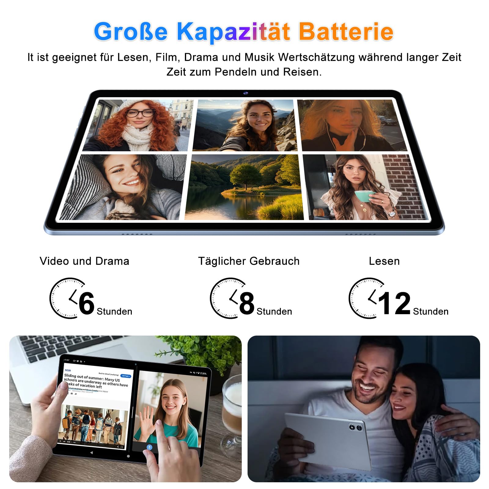 Tablet Android 10 pollici, 22 GB RAM + 128 GB ROM, Widevine L1, grigio