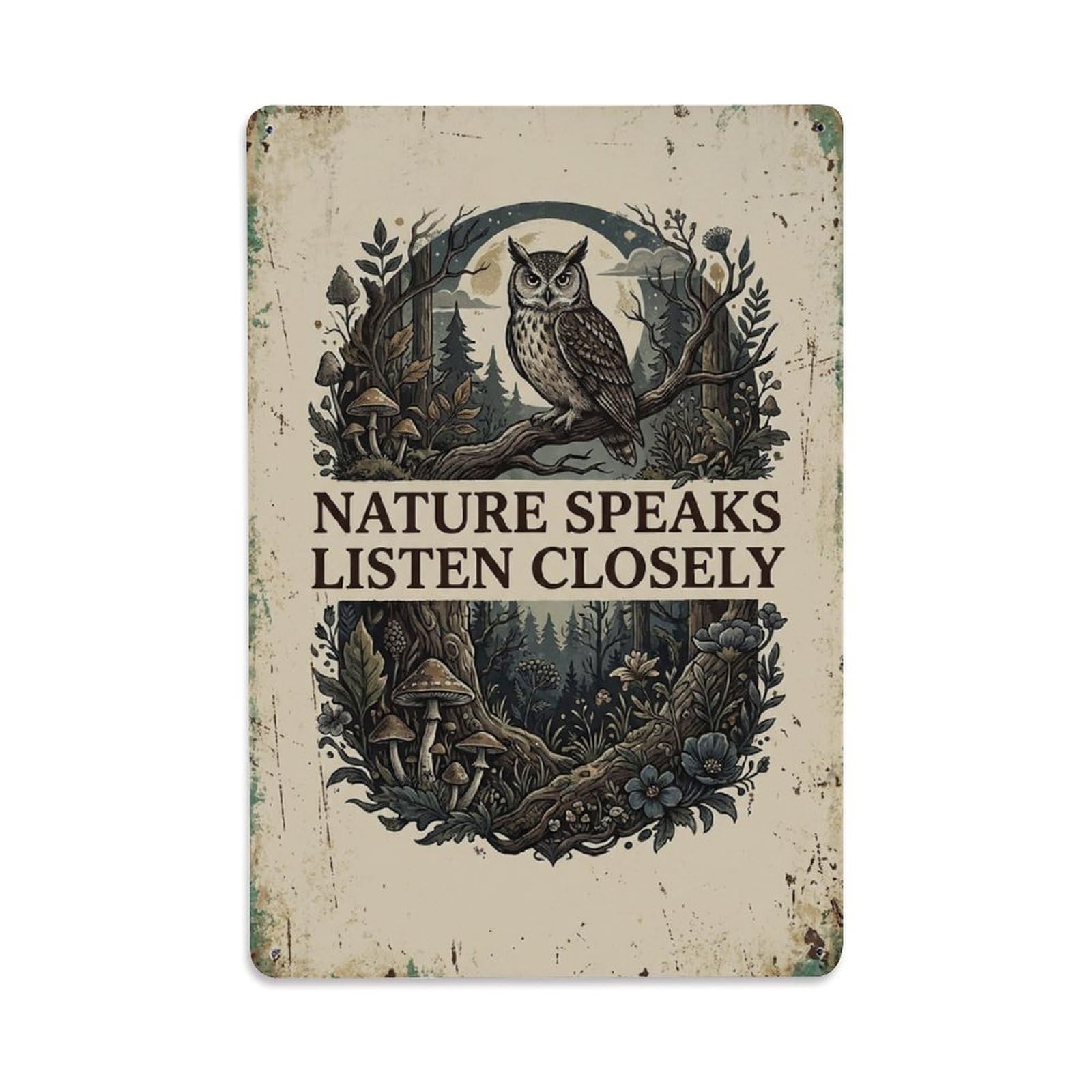 Okngb Style Whimsical Garden Botanical Motto Speaks Listen Closely Metal Tin Sign Plaque Wall Decor For Cafe, Man Cave, Club Bar, Office, Home Garden Round Metal Poster 8X12inch