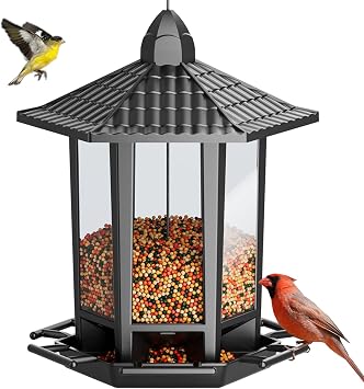 Birdream Hanging Bird Feeders, Retro Pagoda Design Fun Installation Squirrel Proof Bird Feeders, Attracting Wild Birds Chickadees Goldfinches Cardinals Finches and Sparrows - Black
