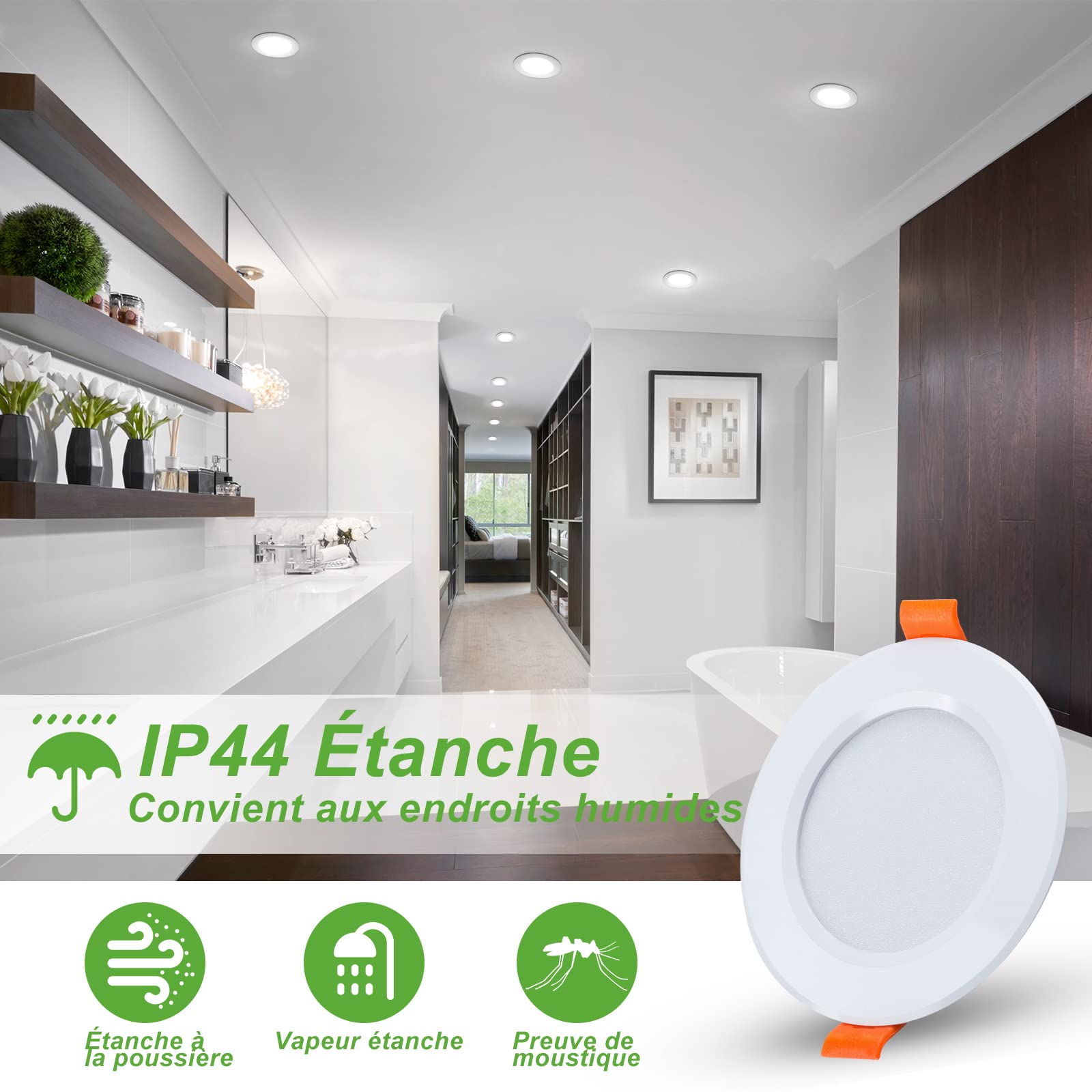 Yafido 10x Dimmable Spot led encastrable IP44 Spot led extra plat 5W 500lm equivalent 40W incandescence Rond ultra mince Blanc Froid 6000K pour salle de bain salon salle cuisine