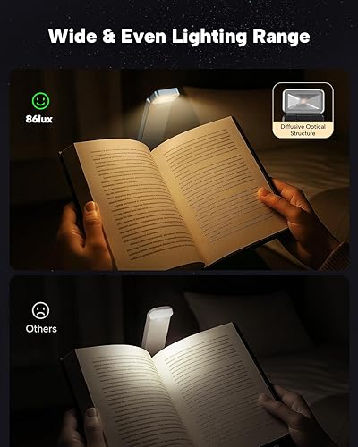 Miniatura 58 de 86lux Luz de libro, luz de lectura LED recargable con clip para uso en cama y noche, 3 temperaturas de color con atenuación continua, diseño de Oro