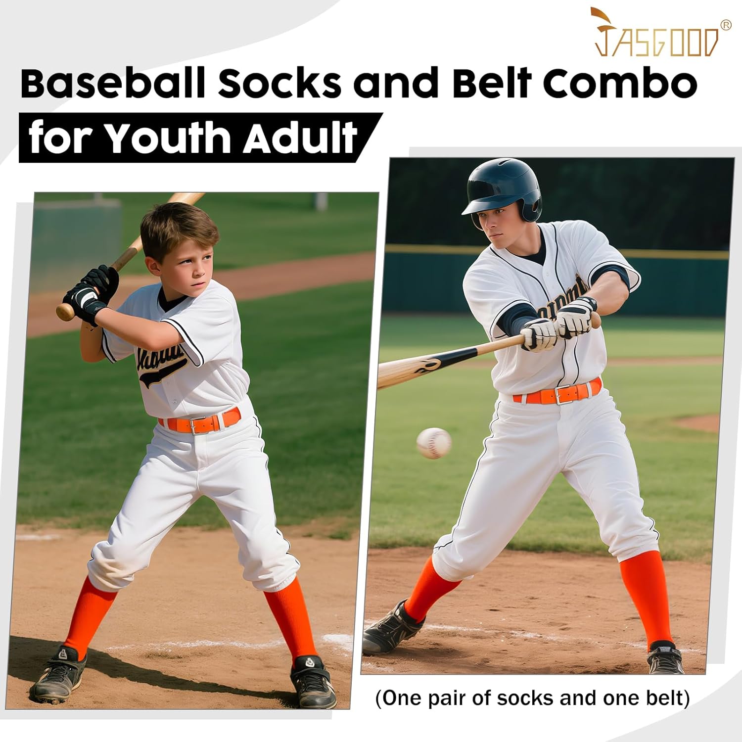 JASGOOD Baseball Socks and Belt Combo for Youth Adult Softball Socks and Elastic Belt for Boys Girls - Image 3