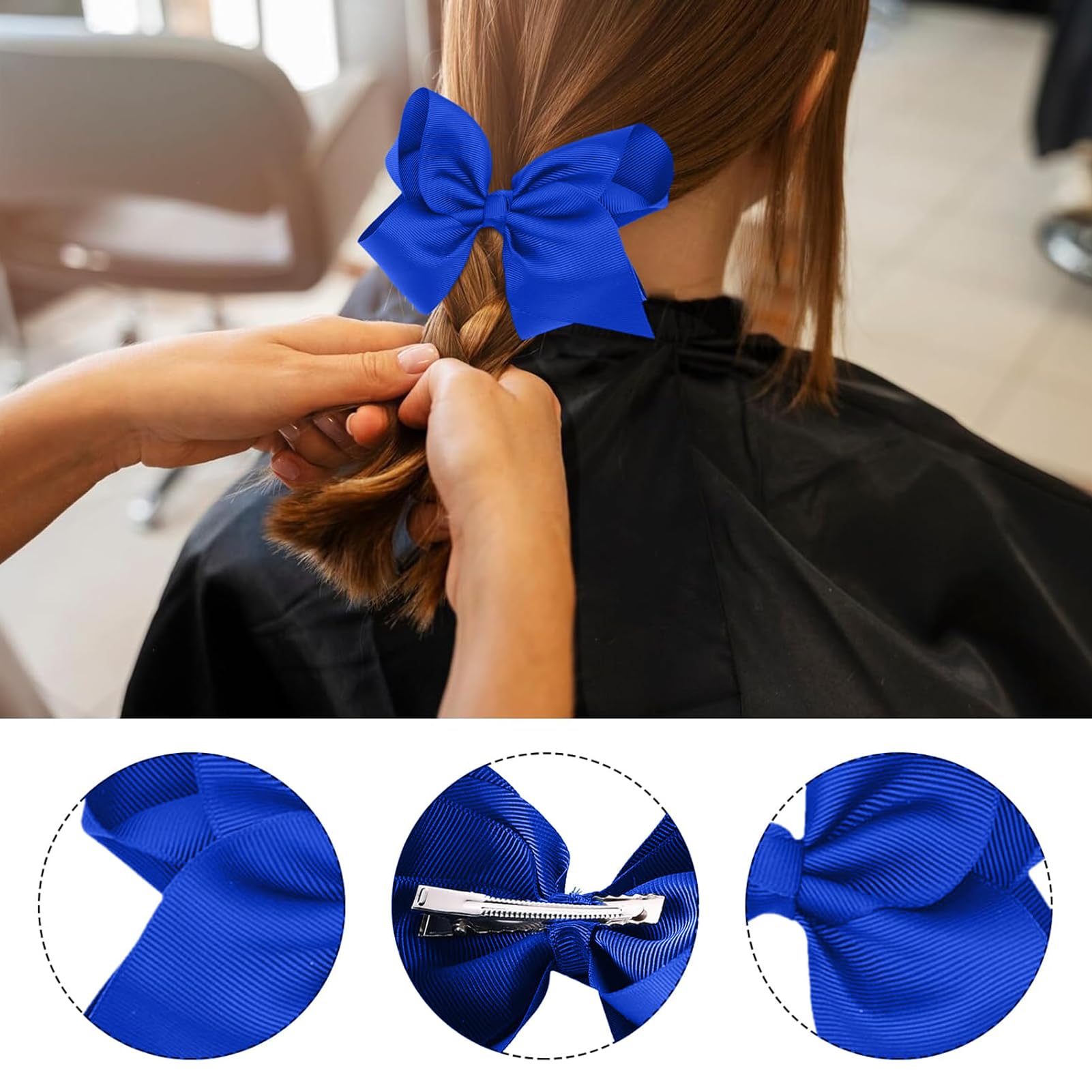 4 Pcs Royal Blue Hair Bows For Girls Women Blue Bow Hair Clip French Solid Color Bowknot Soft Satin Silky Hairpin Bows Simple Hair Fastener Accessories Ponytail Holders for Toddler Teens Girls - Image 3