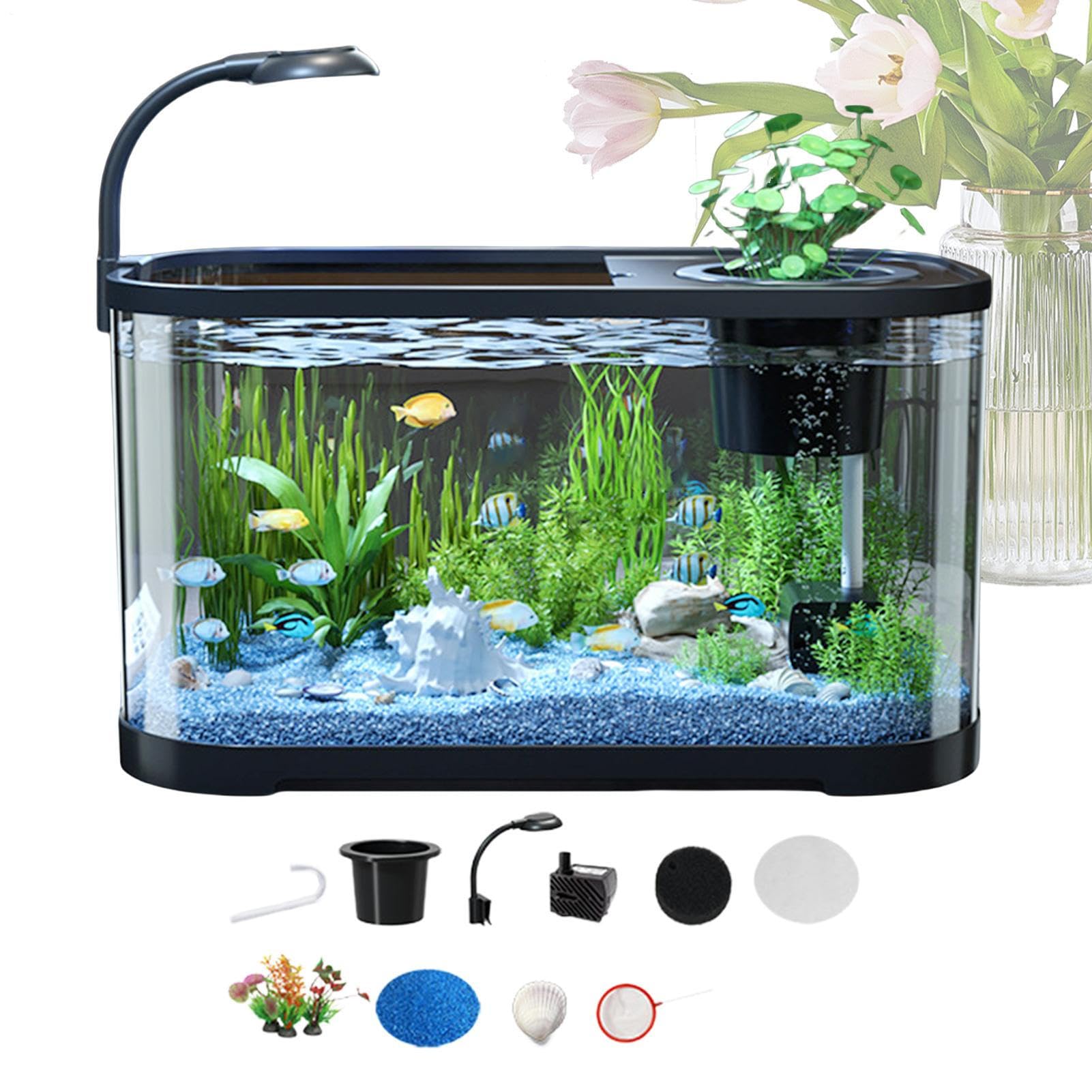 Kit de Acuario pequeño Pecera Silenciosa con Filtrante | Pecera para peces Betta apta para principiantes Transparente Decorativo Para Galápagos, Tortugas, Ranas, Animales Acuáticos,