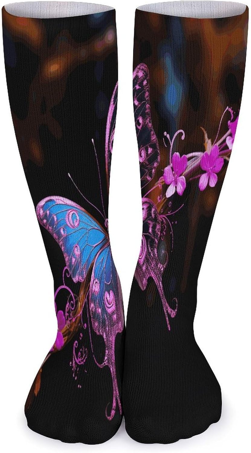 Nice Butterfly Knee High Socks Cozy Knee High Socks Soft Mid-Length Sock for All Seasons Daily Wear Adult