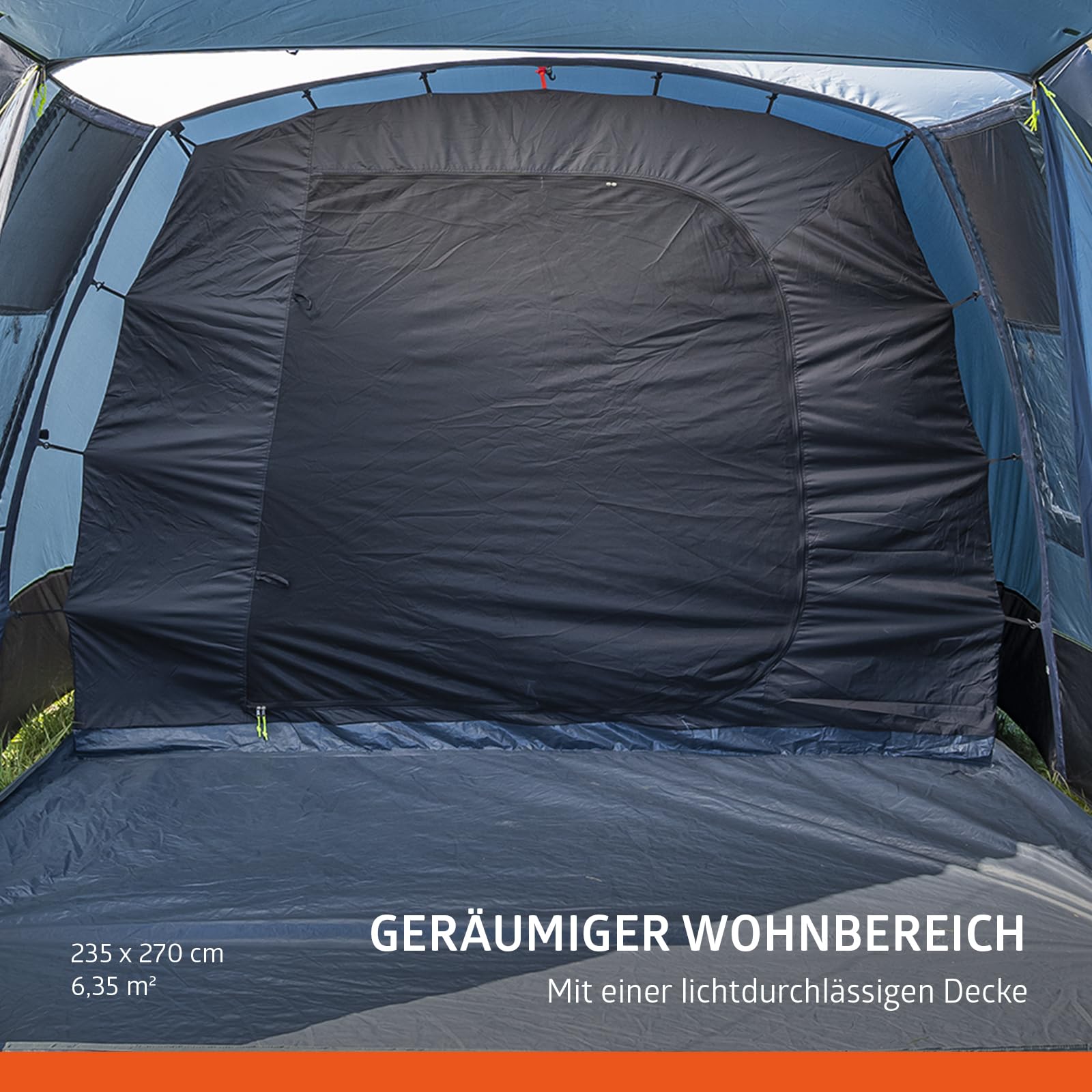 Campout Aufblasbares Tunnelzelt 455 x 270 cm – 4-Personen-Familienzelt mit 2 Schlafbereichen – Inklusive Pumpe und Bodenplane – Schwarz