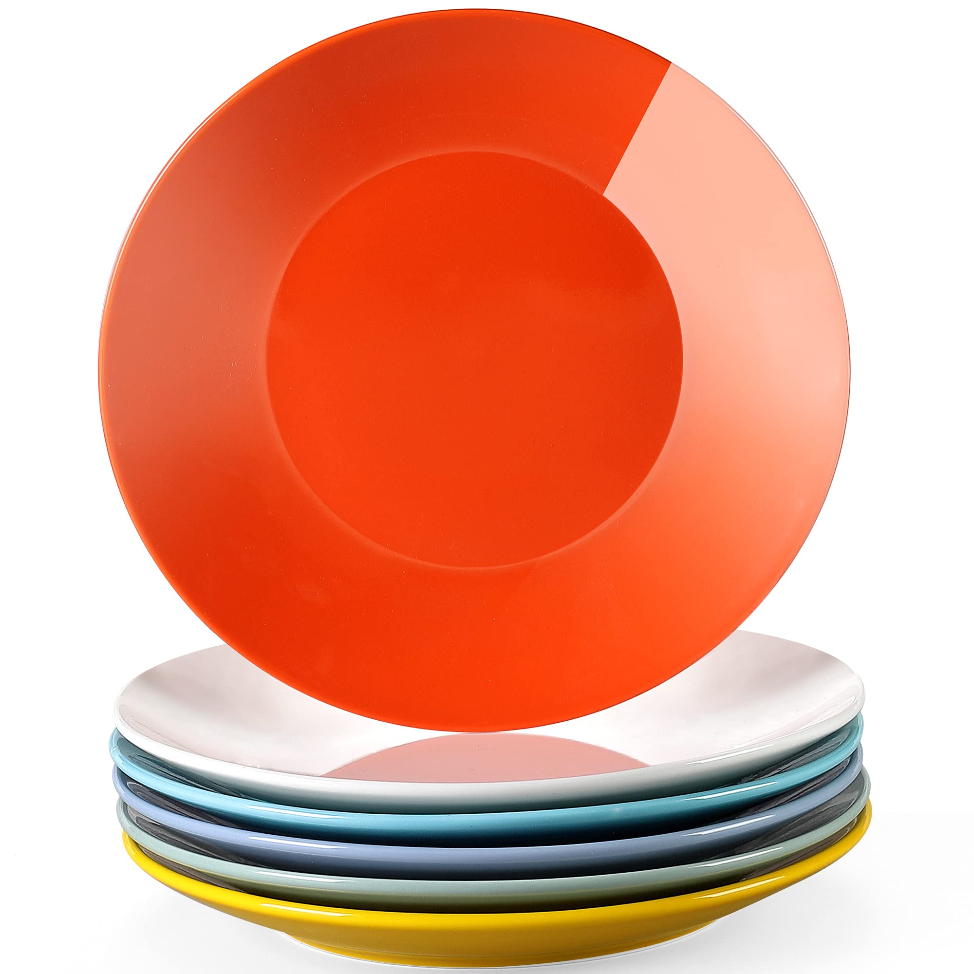 LOVECASA, Series Sweet, 6 Pieces Dessert Plate Porcelain Dinnerware Set Dinner Plate Set Dinner/Salad/Fruit/Snack Plate, Dinner Plate Pack of 6, Hot Assorted Colour, 21.5 x 21.5 x 2.5 cm