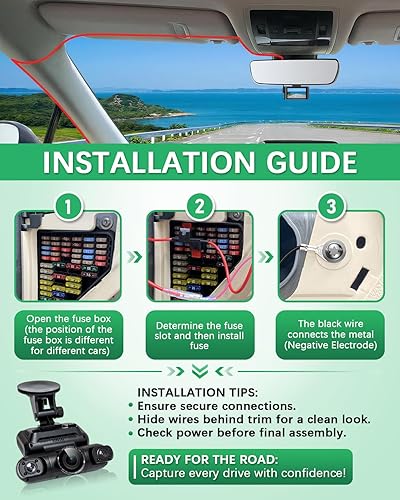 Miniatura 8 de Kit de cableado para cámara de salpicadero, 13.1 ft/13.12 pies, 12 V-24 V a 5 V 2.5 A, cargador de cámara de tablero de automóvil, cable