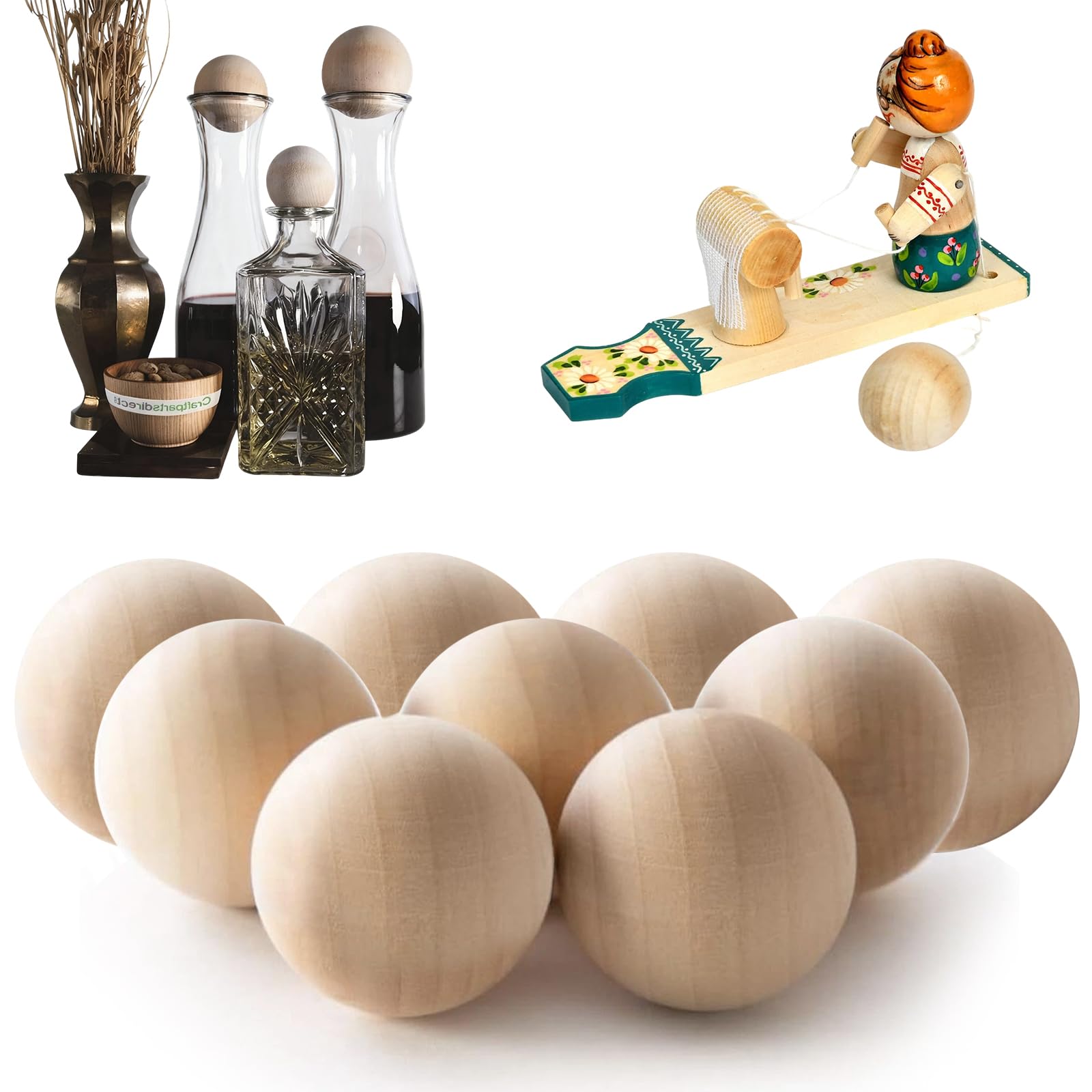 HERZONE Lot de 20 mm Boules en bois de hêtre 50 pièces Perles en bois sans trou Perles pour le bricolage et la peinture (2,0 cm - 50 pièces
