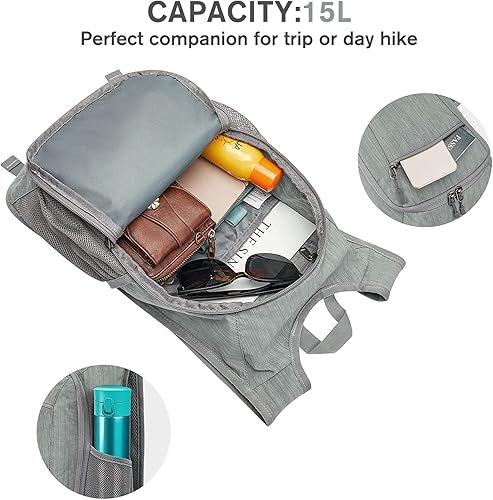 Miniatura 4 de G4Free Mochila de senderismo de 10L15L Mochila de senderismo plegable ligera Mochila de viaje pequeño al aire libre plegable bolsa de hombro, Gris,