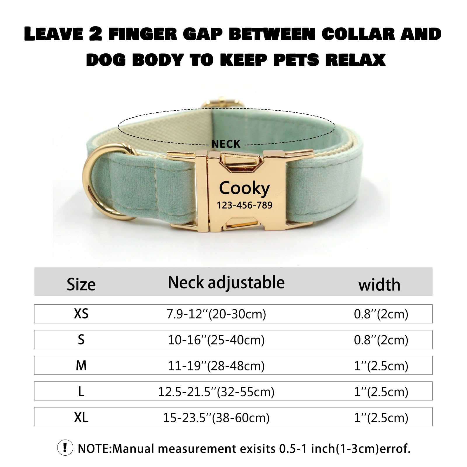 Collare per cani in velluto, personalizzato con nome, collare per cani personalizzabile con fibbia in metallo a sgancio rapido, guinzaglio e papillon disponibili (acqua di rosa, S)