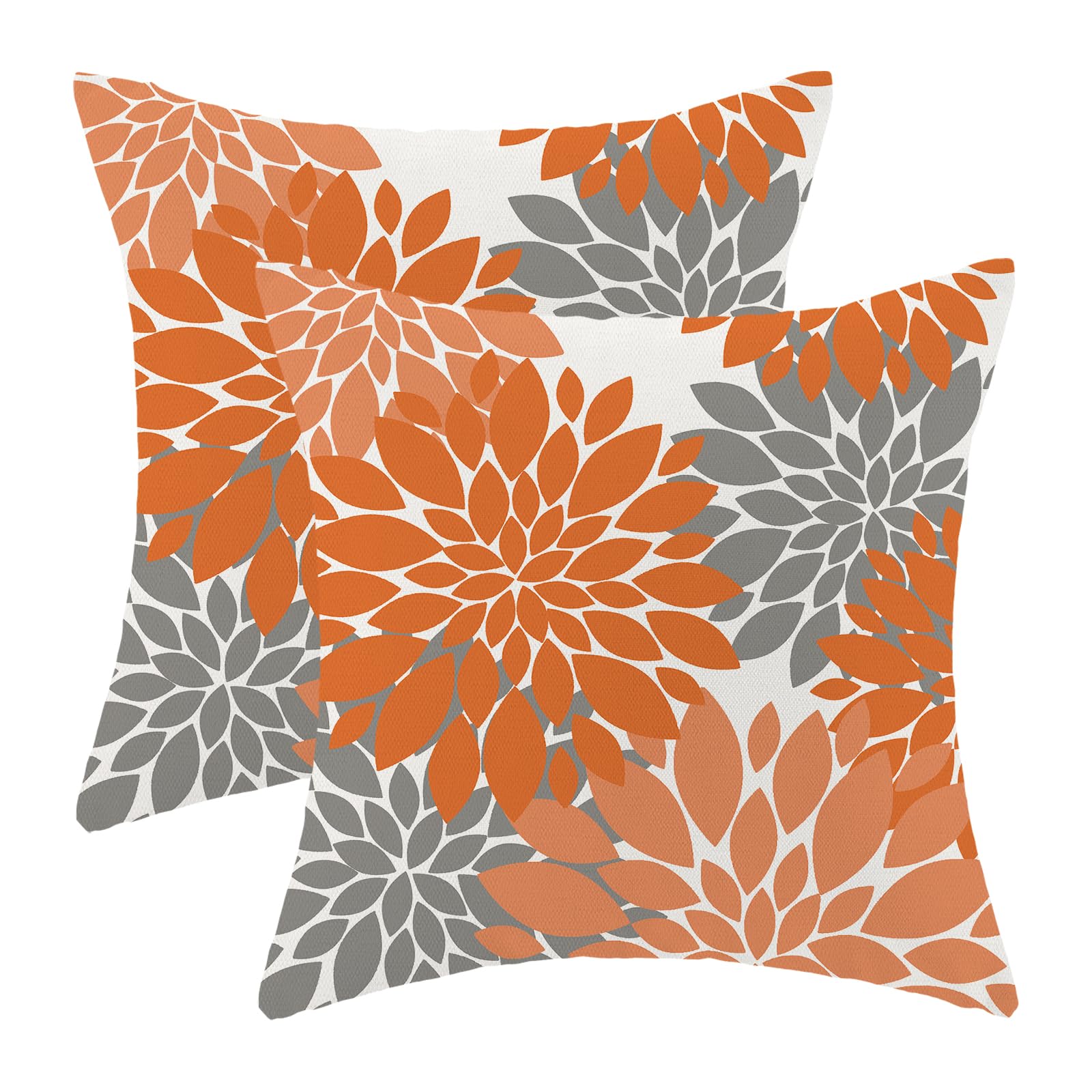 CXMEIFLY Fall Burnt Orange Outdoor Pillow Covers 16x16 Inch Set of 2 Coral Grey Dahlia Floral Decor Throw Pillows Modern Geometry Flower Decorative Cushion Cases for Sofa Couch Bed Decorations — image 1