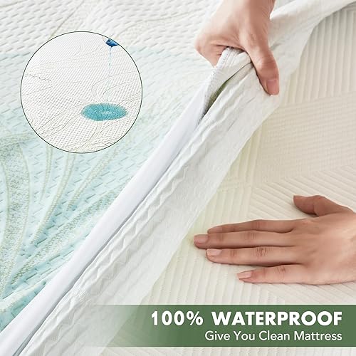 Miniatura 3 de Protector de colchón impermeable tamaño California King, protector de colchón transpirable de rayón de bambú con bolsillos elásticos profundos,