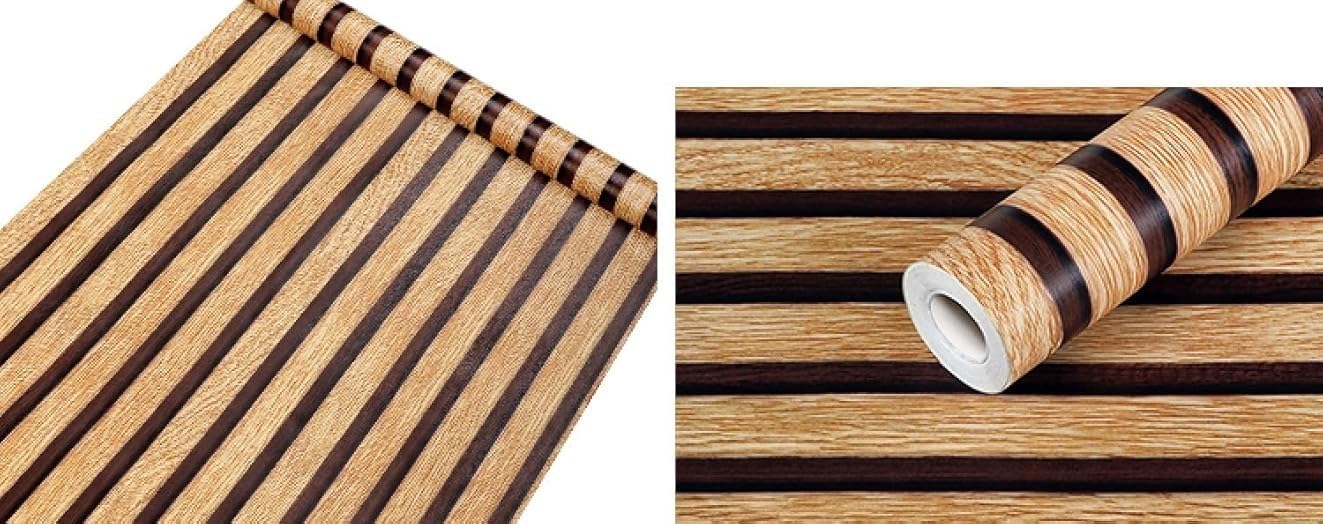Nimbose® Vertical Black Lines Wood Wall Stickers for Wall Decor, Wooden Wallpaper for Walls Self-Adhesive Wall Paper for Home Kitchen Living Room & Bedroom (45x500 cm) 2
