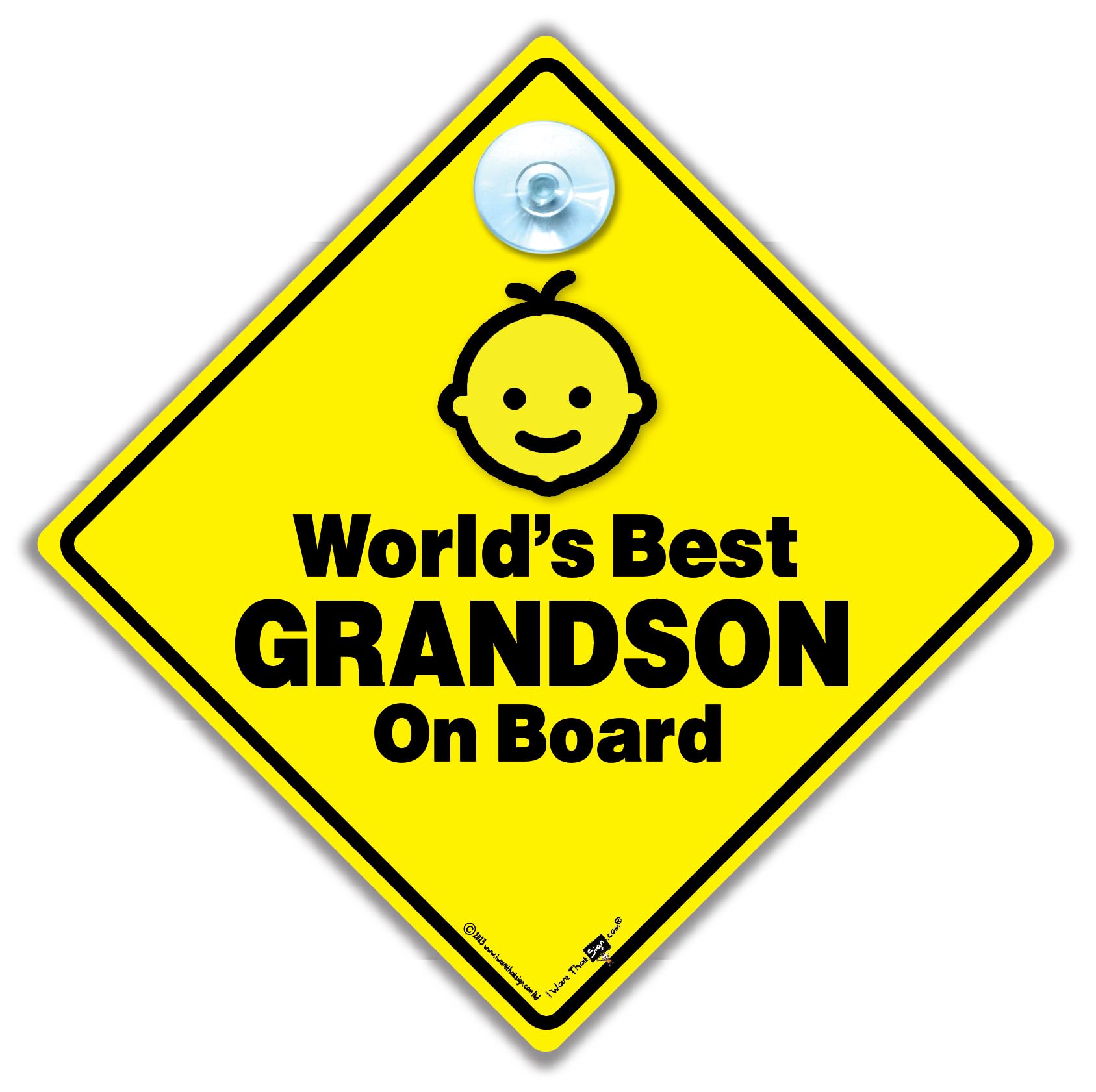 Iwantthatsign.com World's Best Grandson On Board Car Sign, Grandson On Board Sign, Baby On Board Sign, Suction Cup Child In Car Sign 14 Cm X 14Cm X 2Cm