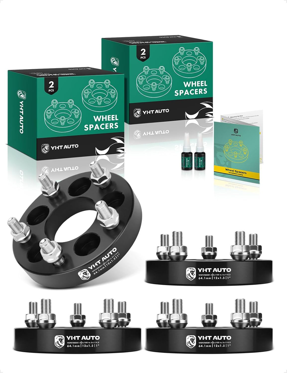 YHTAUTO 5x100 to 5x114.3 Wheel Adapters 1 inch Fits Sebring, Camry, Corolla, Prius, Matrix, Cavalier, tC, xD, 5x100 to 5x4.5 5 Lug Adapters w/ 12x1.5 & 12.9 Grade Studs, 64.1 mm Center bore