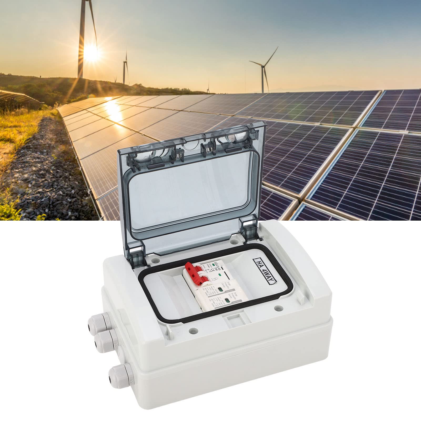 Pissente Interruttore Automatico Scatola di Distribuzione Impermeabile per PC con Sezionatore CC 500 V IP65 Coperchio Trasparente a 4 Vie per Inverter a Pannello Solare Esterno Sistemi Fotovoltaici